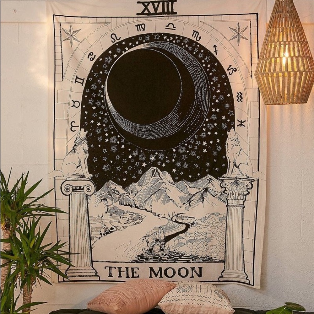 Urban Outfitters Black and Cream 'The Moon' Tarot Tapestry